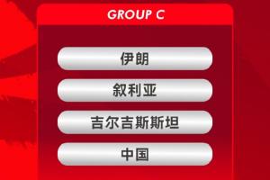 中国国家男子足球队与伊朗、叙利亚、吉尔吉斯斯坦队同分在C组